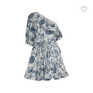 One-Shoulder Blue and White Floral Dress